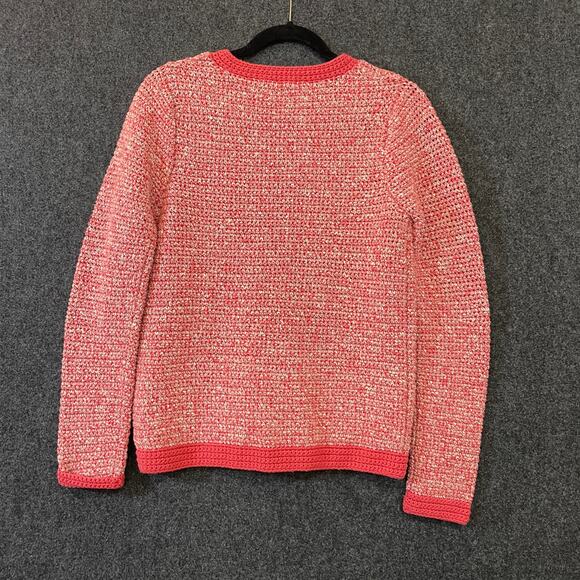Boden Pink/Coral Knit Cardigan Jacket Women’s 8 Tweed Style Cotton Preppy Chic - Picture 2 of 11